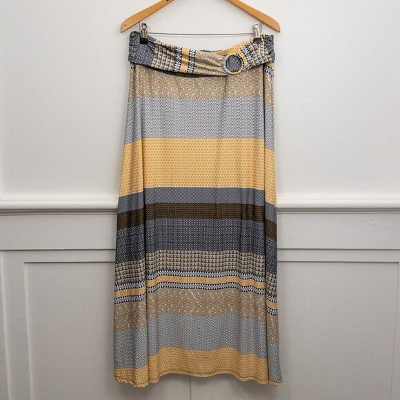 Robert Louis XL Multicolor Boho Maxi Skirt with Belt – Geometric Print - Picture 1 of 3